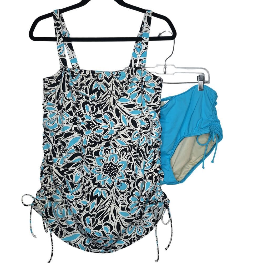 Lands' End Tankini Swimsuit 16W Ruched Floral Modest Underwire 2 pc Convertible